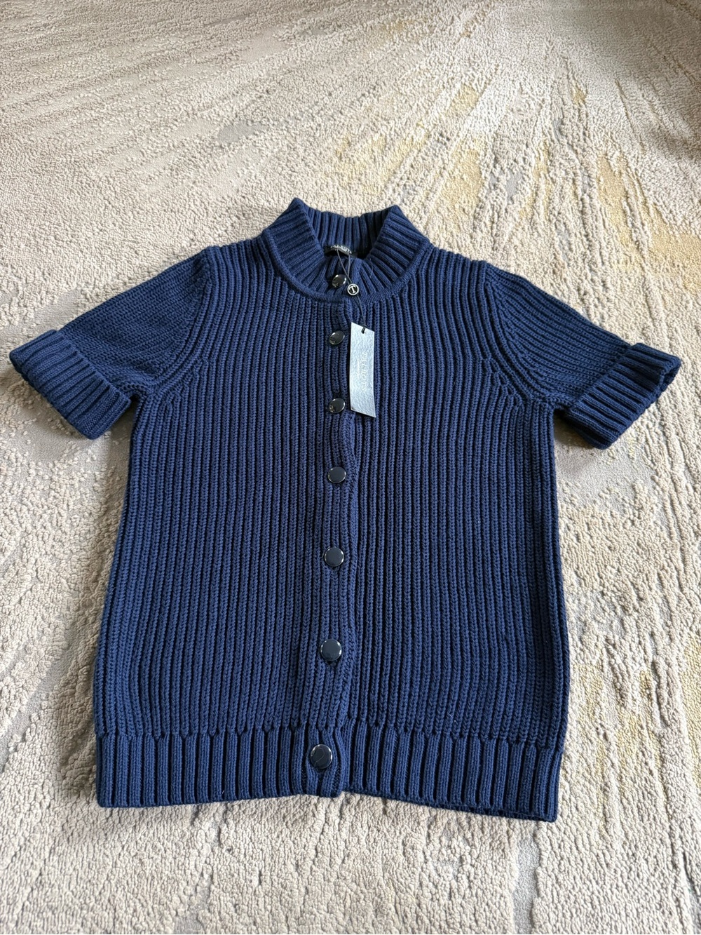 Talbots short sleeve button front cardigan sweater navy blue Small petite new